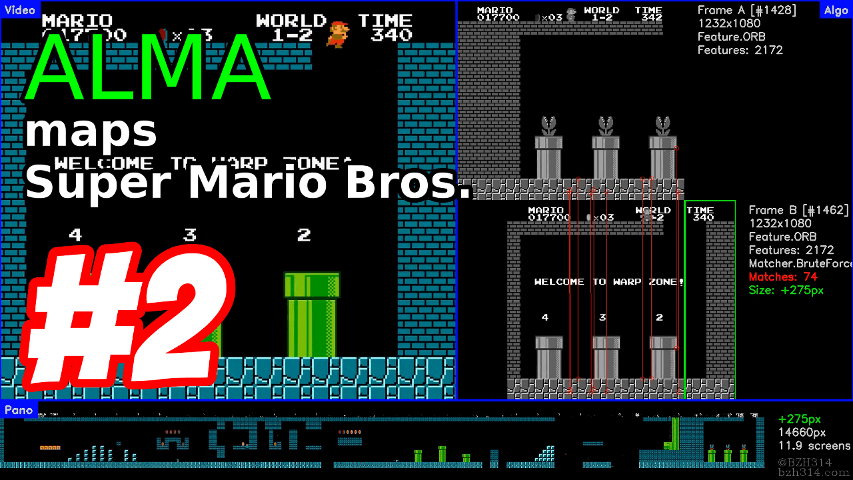 World 1-2 map of Super Mario Bros. for NES extracted by ALMA from a video gameplay