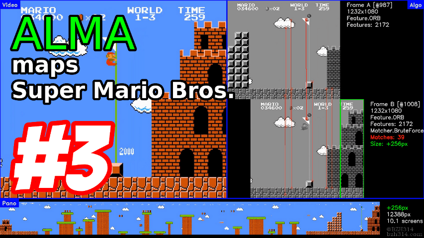 World 1-3 map of Super Mario Bros. for NES extracted by ALMA from a video gameplay